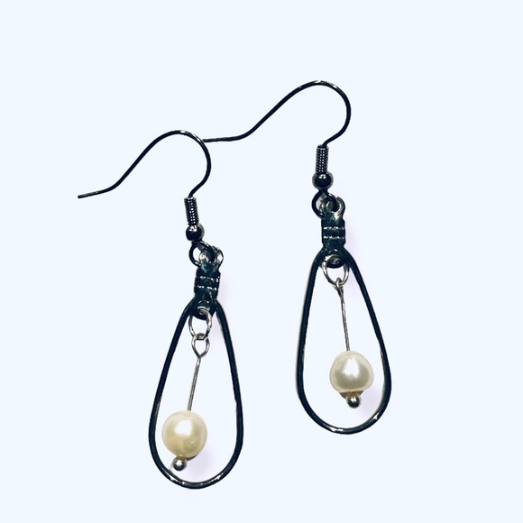 White Beaded Teardrop Earrings - Picture 1 of 5